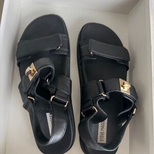 Steve Madden Black Sandals with Gold Accents
